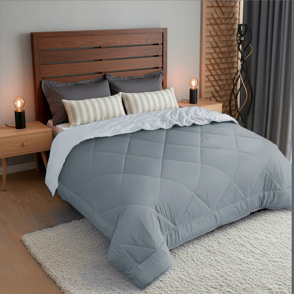 Premium Double Bed Reversible Comforter - Ash Grey