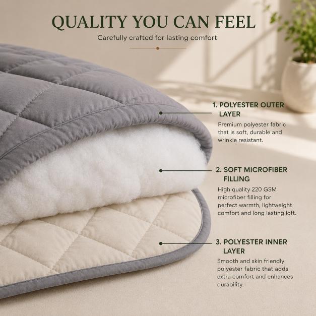 Premium Double Bed Reversible Light Weight Comforter - Ash Grey