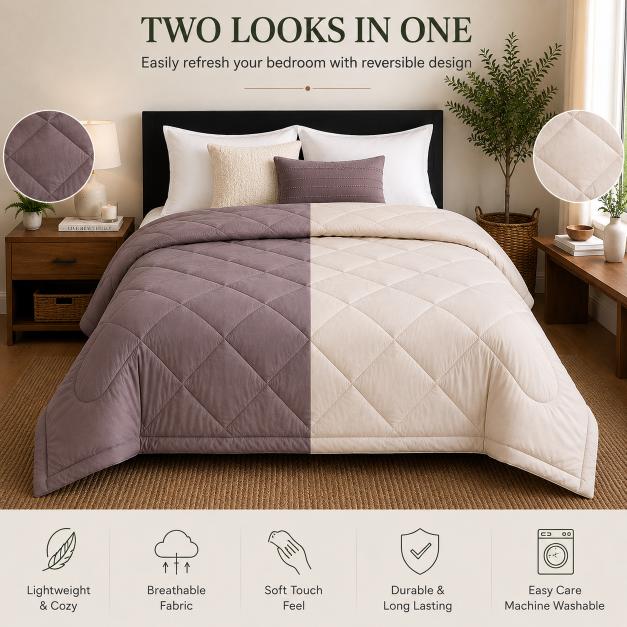 Premium Double Bed Reversible Light Weight Comforter - Mud Brown