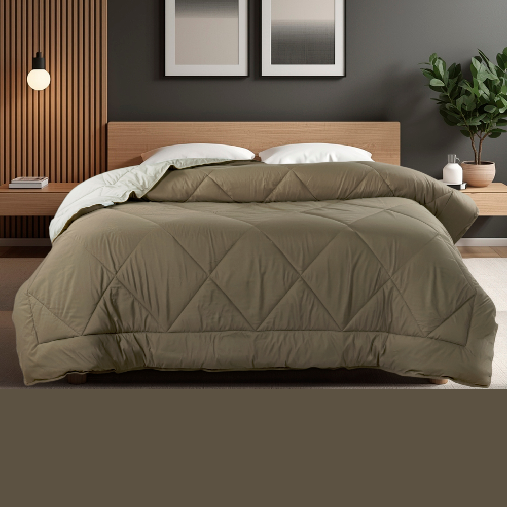 Premium Double Bed Reversible Comforter - Olive Green