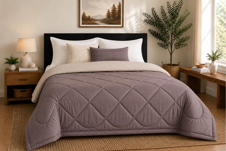 Premium Double Bed Reversible Light Weight Comforter - Mud Brown