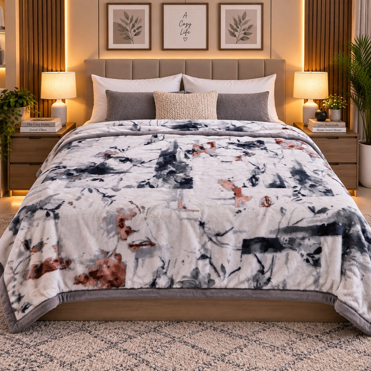 Laguna Printed Double Bed Double Layer 4.5kg Blanket - Silver