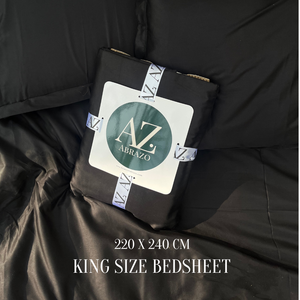 Midnight Black Flat Premium Cotton  Bedsheet Set