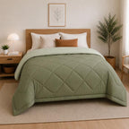 Premium Double Bed Reversible Light Weight Comforter - Olive Green