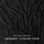 Midnight Black Flat Premium Cotton  Bedsheet Set