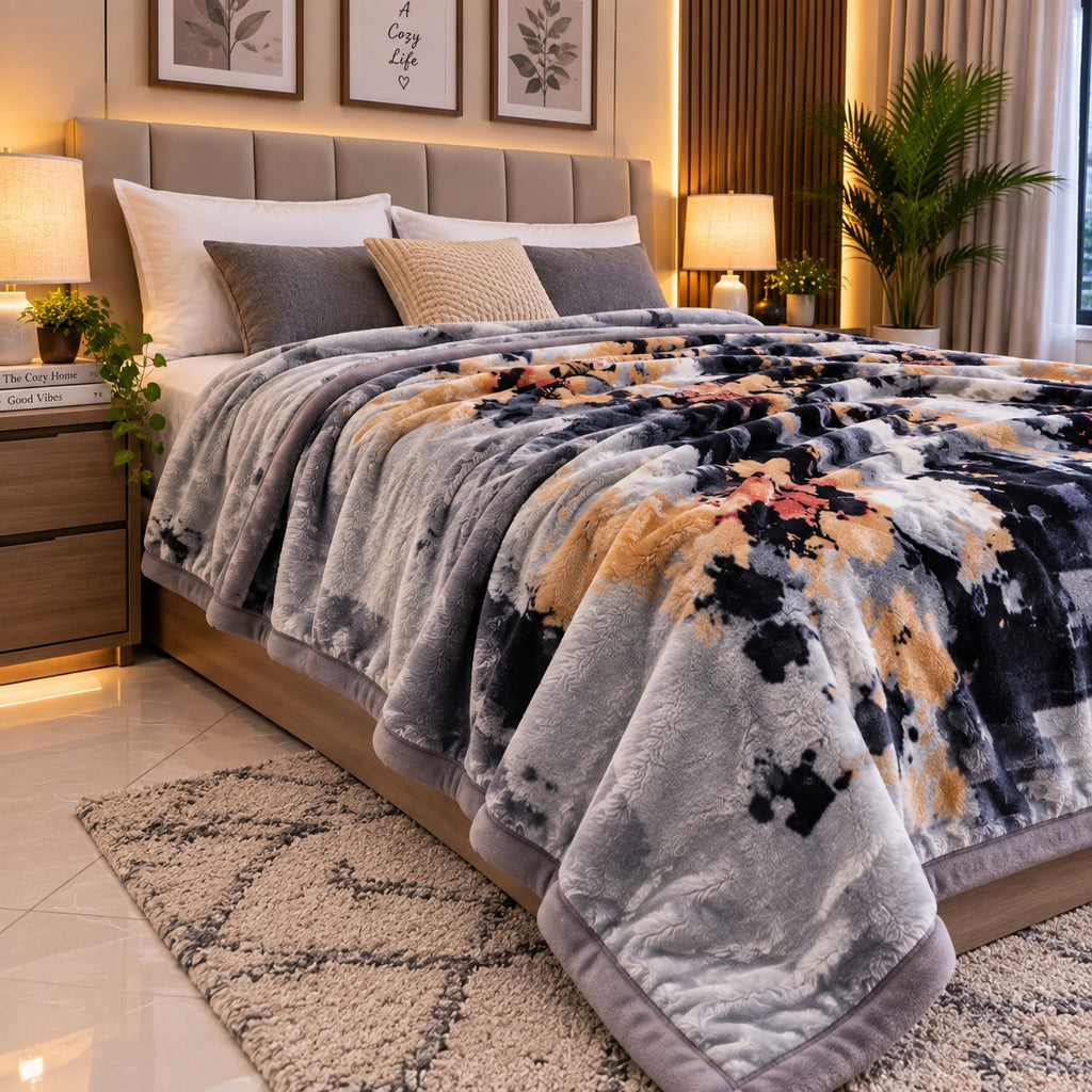 Laguna Printed Double Bed Double Layer 4.5kg Blanket - Grey