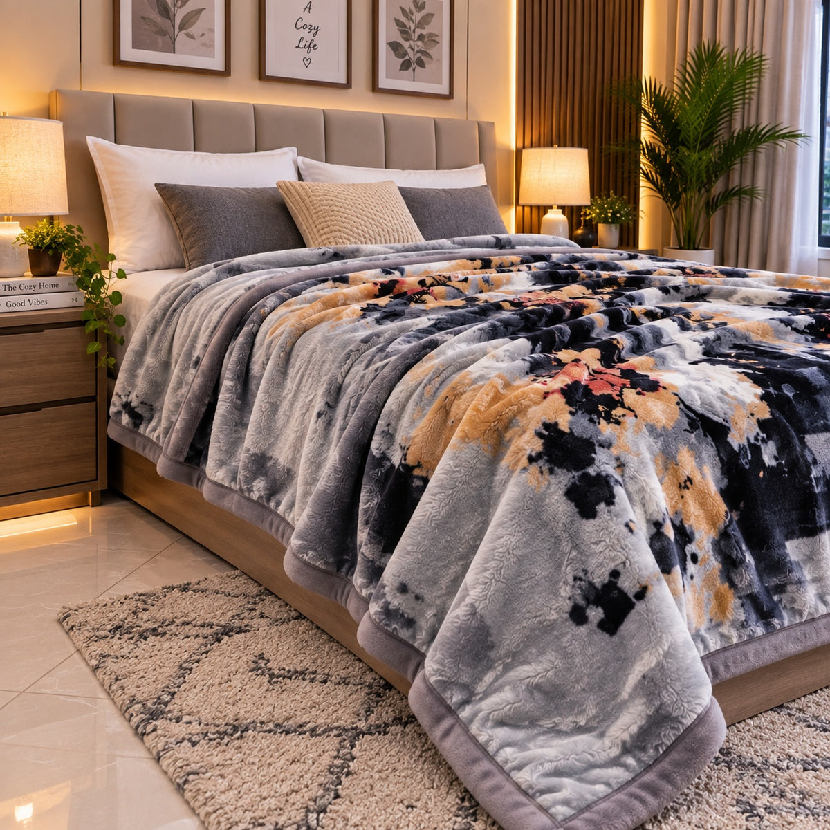 Laguna Printed Double Bed Double Layer 4.5kg Blanket - Grey