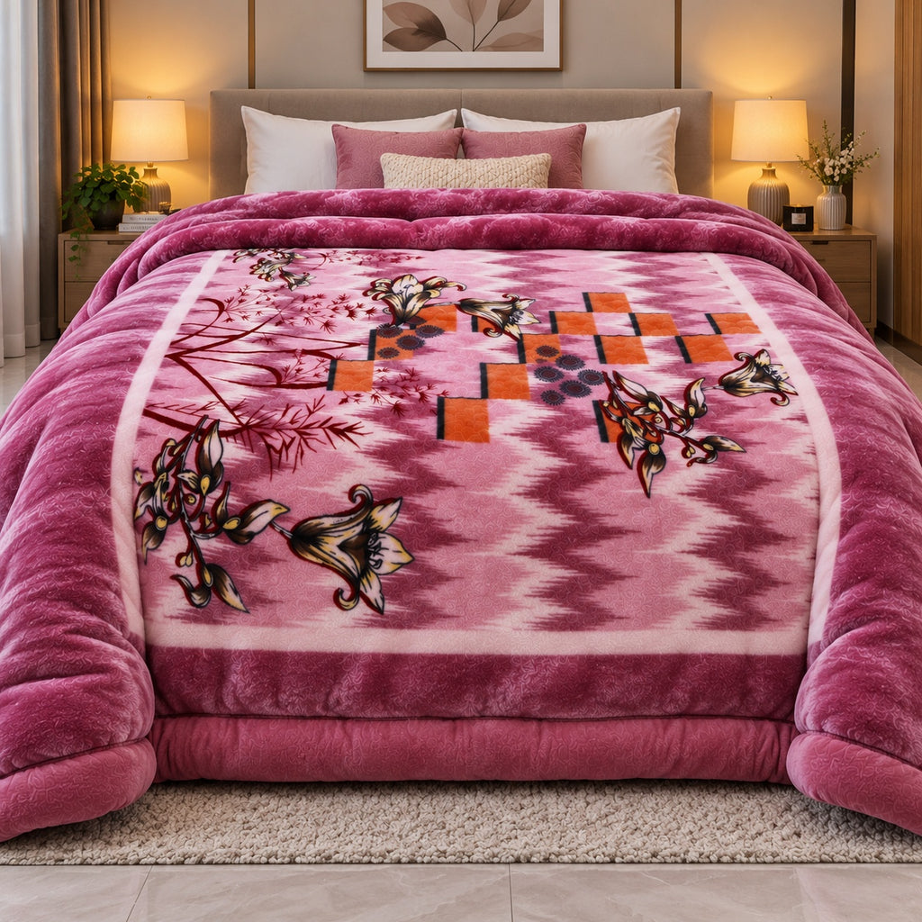 Laguna Printed Double Bed Double Layer 4.5kg Blanket - Rose