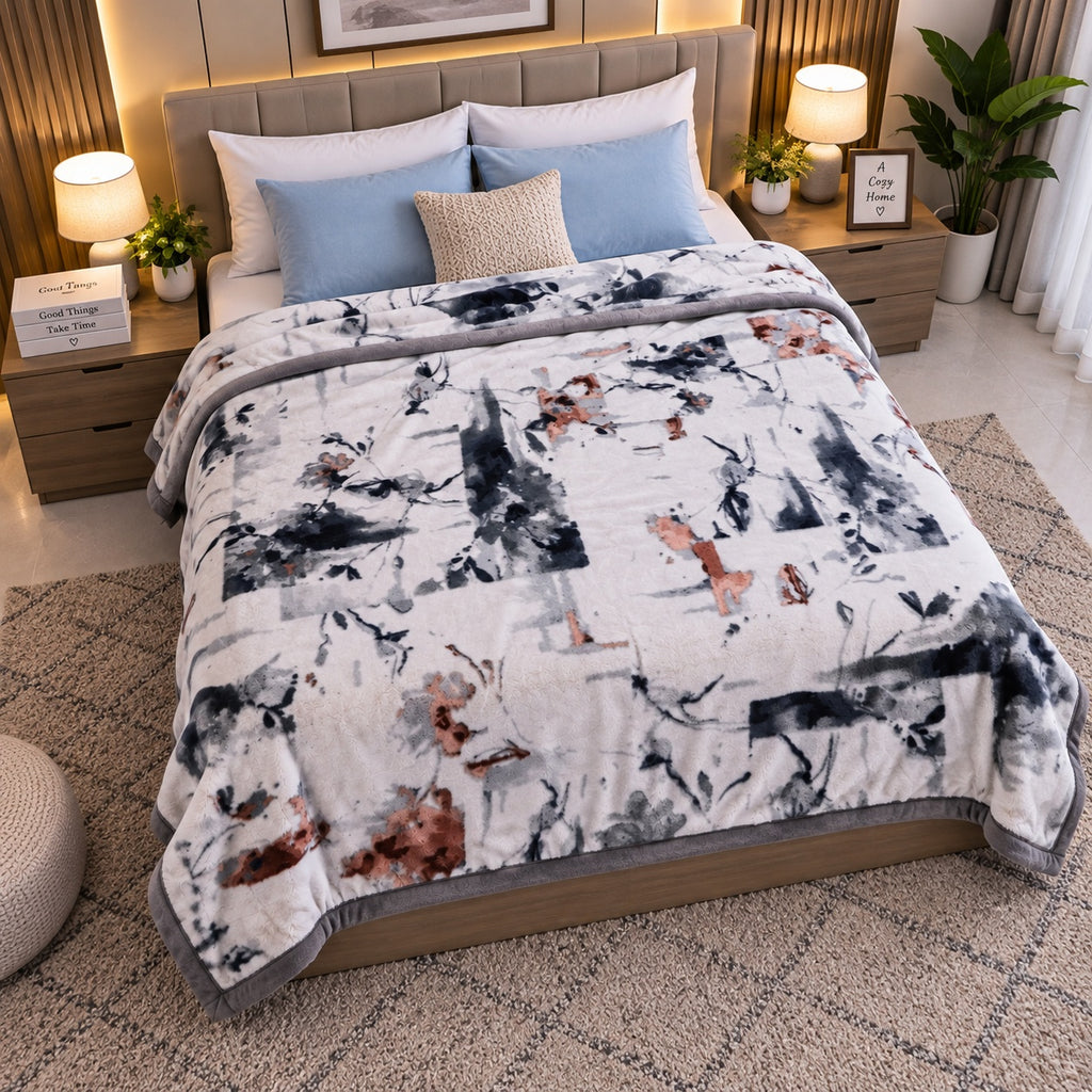 Laguna Printed Double Bed Double Layer 4.5kg Blanket - Silver