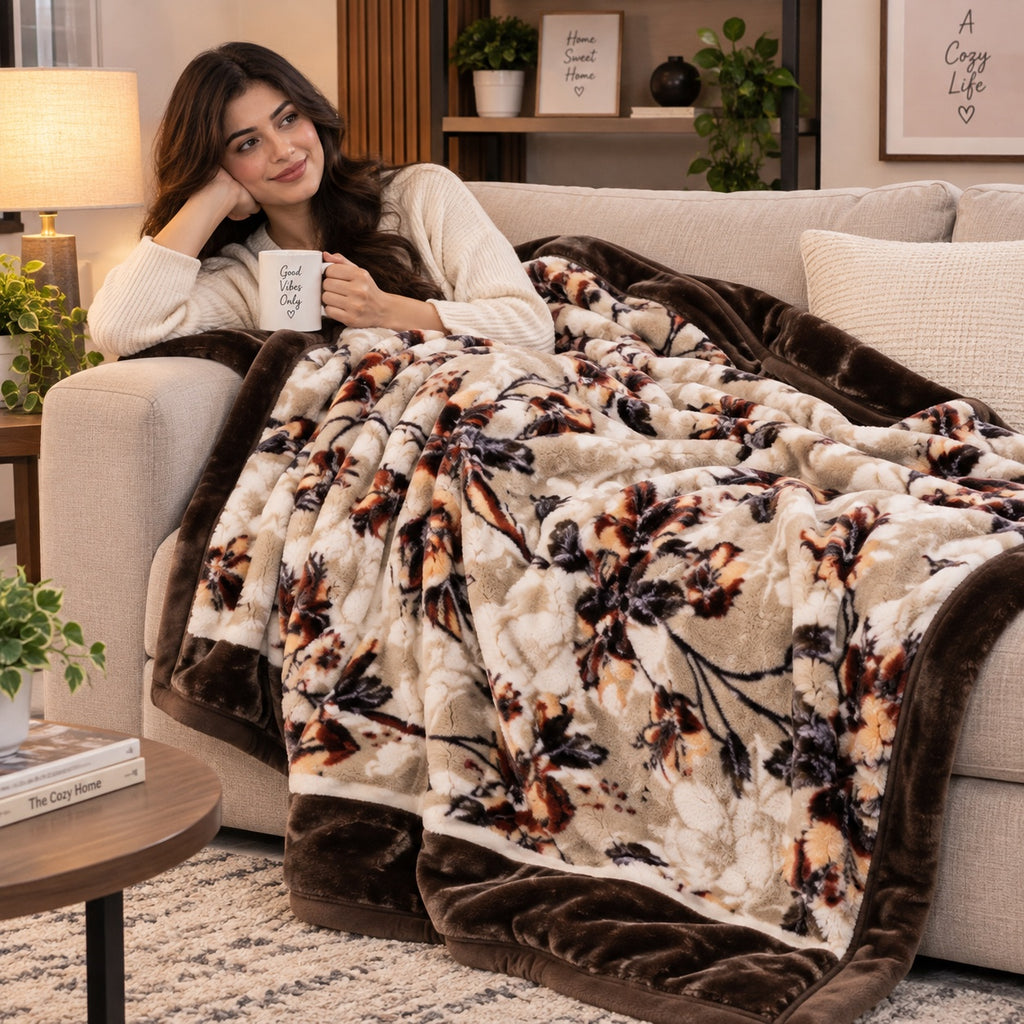 Laguna Printed Double Bed Double Layer 4.5kg Blanket - Walnut