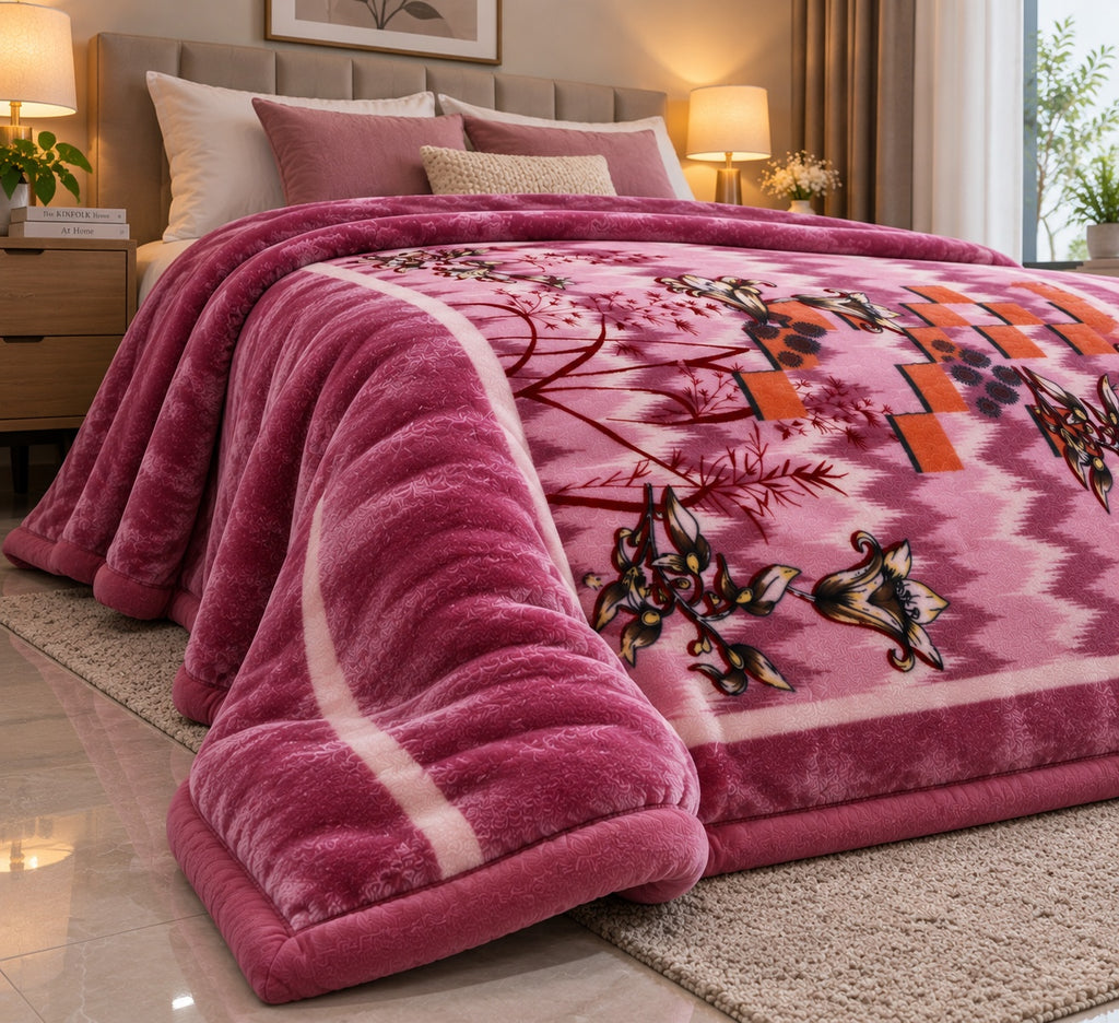 Laguna Printed Double Bed Double Layer 4.5kg Blanket - Rose