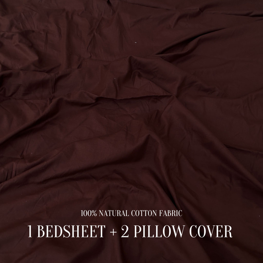 Chocolate Brown Flat Premium Cotton  Bedsheet Set