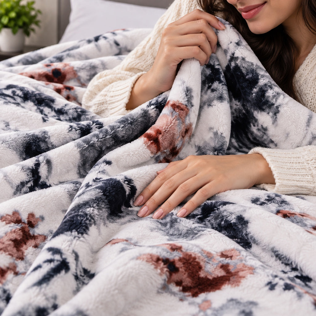 Laguna Printed Double Bed Double Layer 4.5kg Blanket - Silver