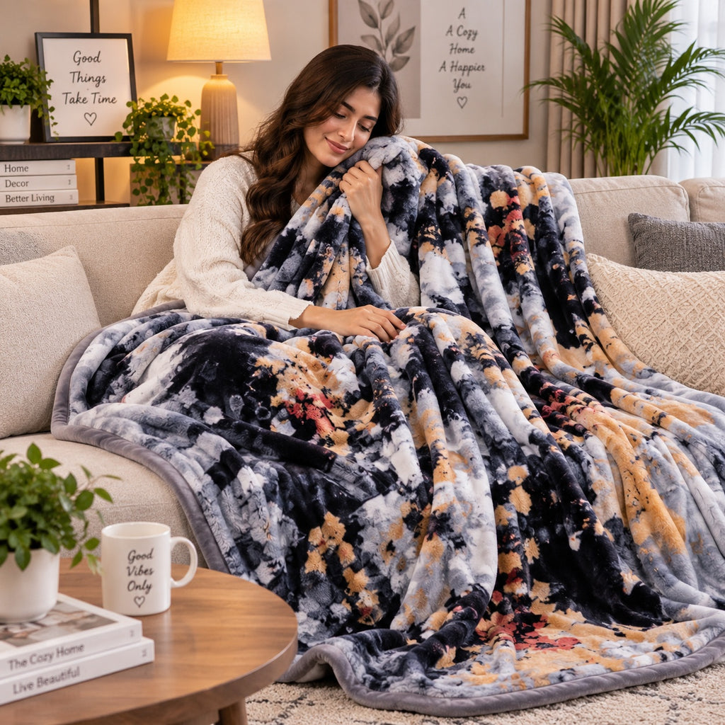 Laguna Printed Double Bed Double Layer 4.5kg Blanket - Grey