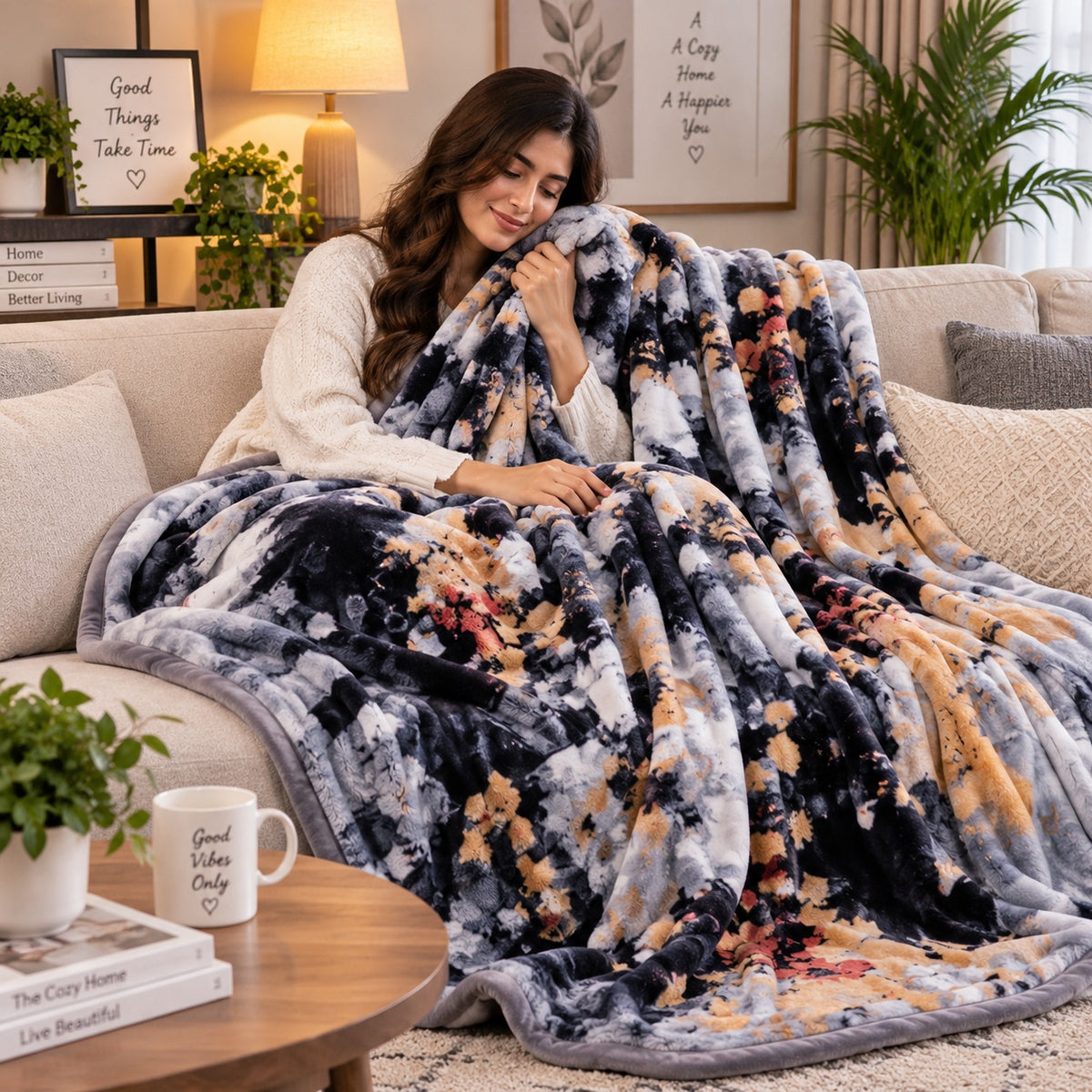 Laguna Printed Double Bed Double Layer 4.5kg Blanket - Grey
