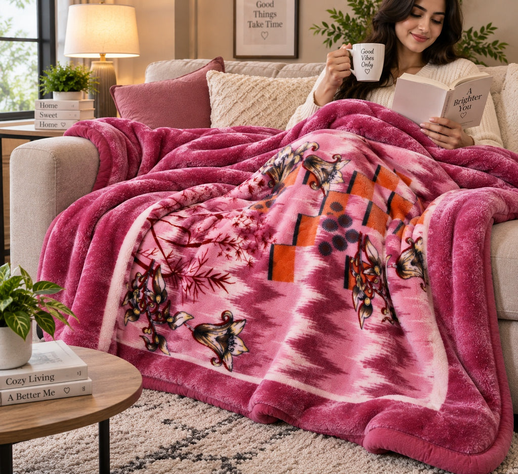 Laguna Printed Double Bed Double Layer 4.5kg Blanket - Rose