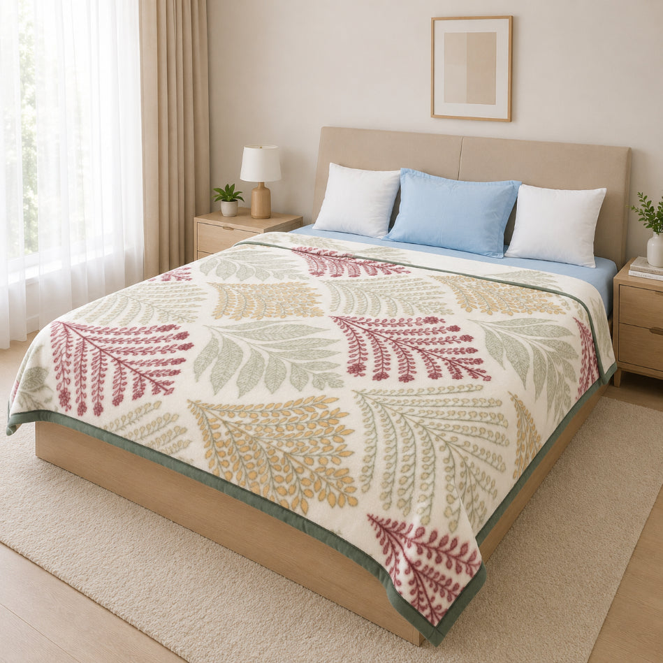 Velvet Rose Printed Single Bed Double Layer Blanket - Cream