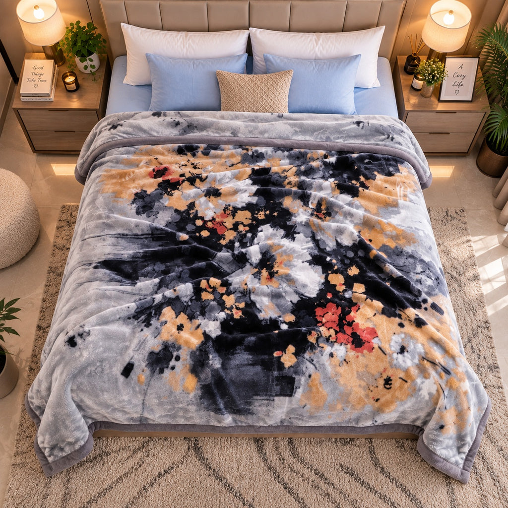 Laguna Printed Double Bed Double Layer 4.5kg Blanket - Grey