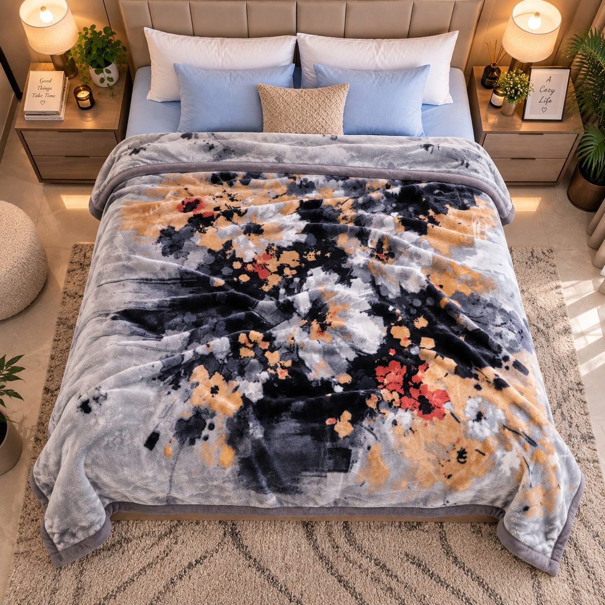 Laguna Printed Double Bed Double Layer 4.5kg Blanket - Grey