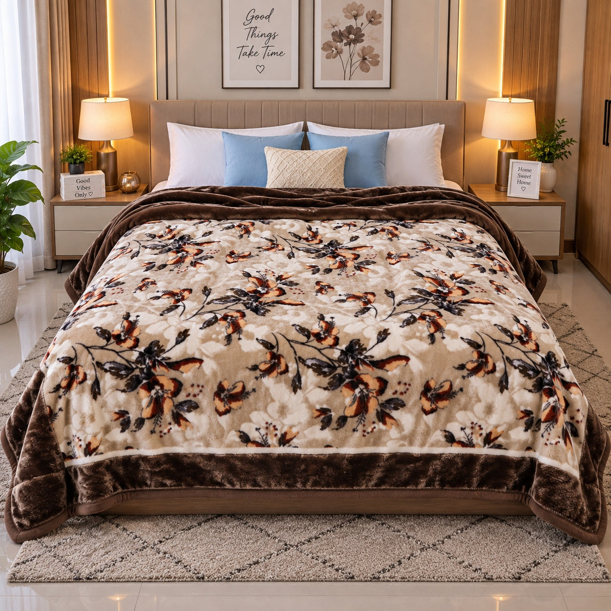Laguna Printed Double Bed Double Layer 4.5kg Blanket - Walnut