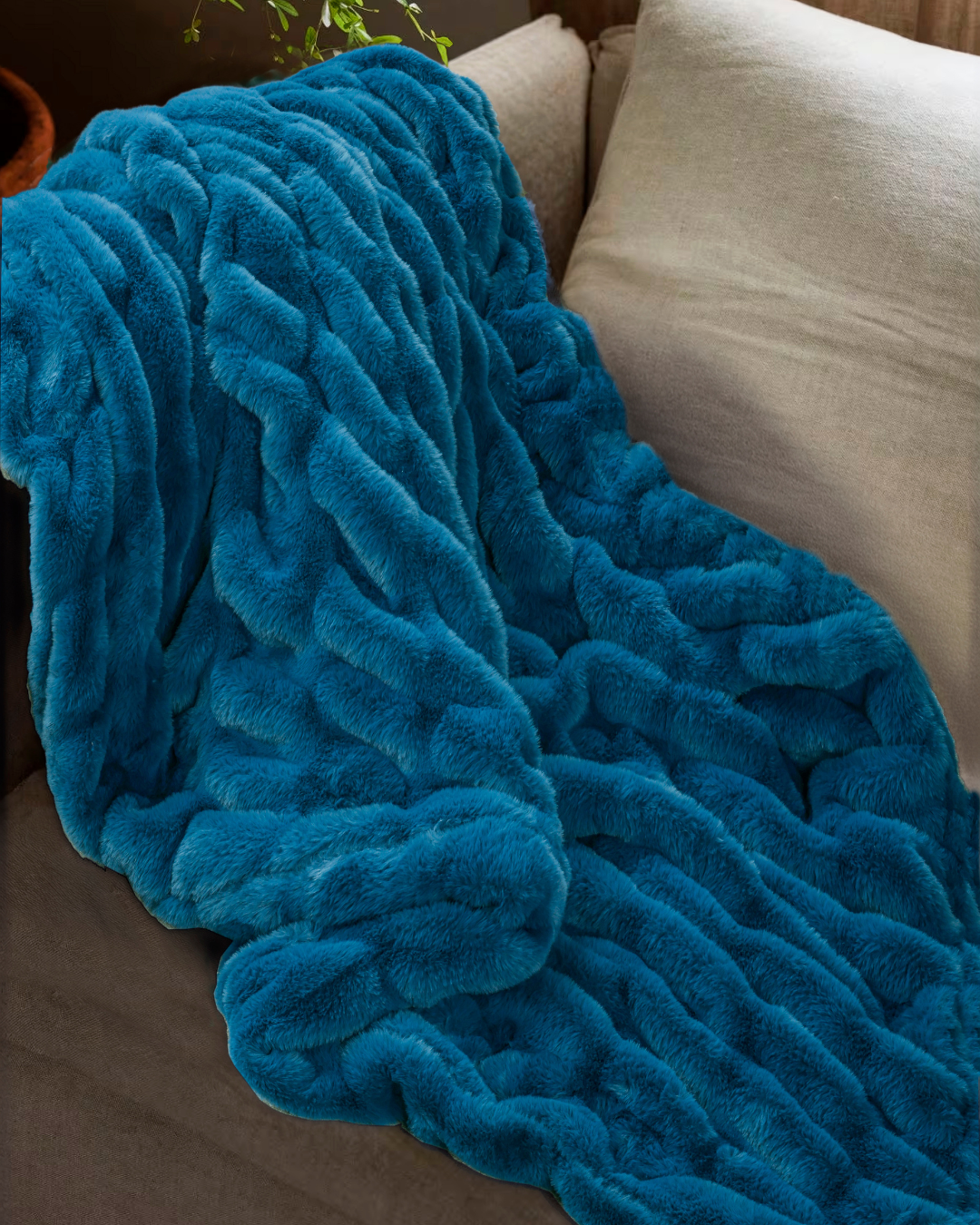 Rabbit Faux Fur Blanket – Limited American Edition - Sapphire