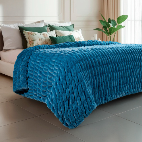 Rabbit Faux Fur Blanket – Limited American Edition - Sapphire