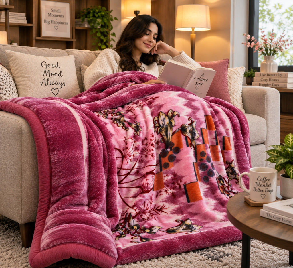 Laguna Printed Double Bed Double Layer 4.5kg Blanket - Rose