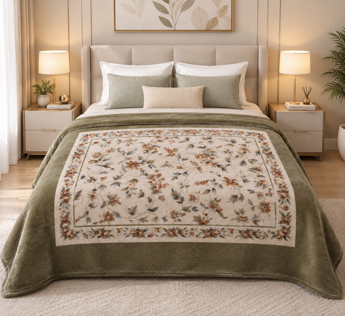 Malibu Premium Printed Single Bed Single Layer Blanket 1.6 Kg  - Dried Herb