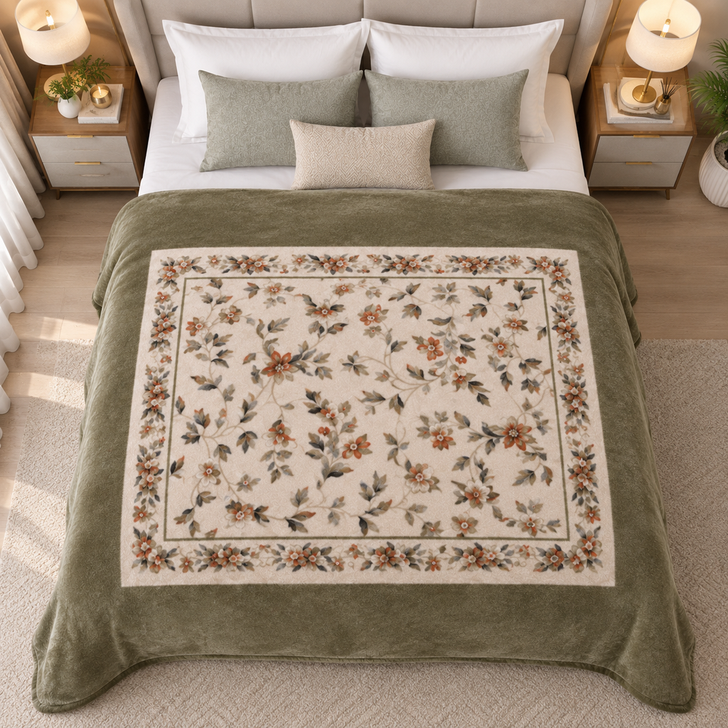 Malibu Premium Printed Single Bed Single Layer Blanket 1.6 Kg  - Dried Herb