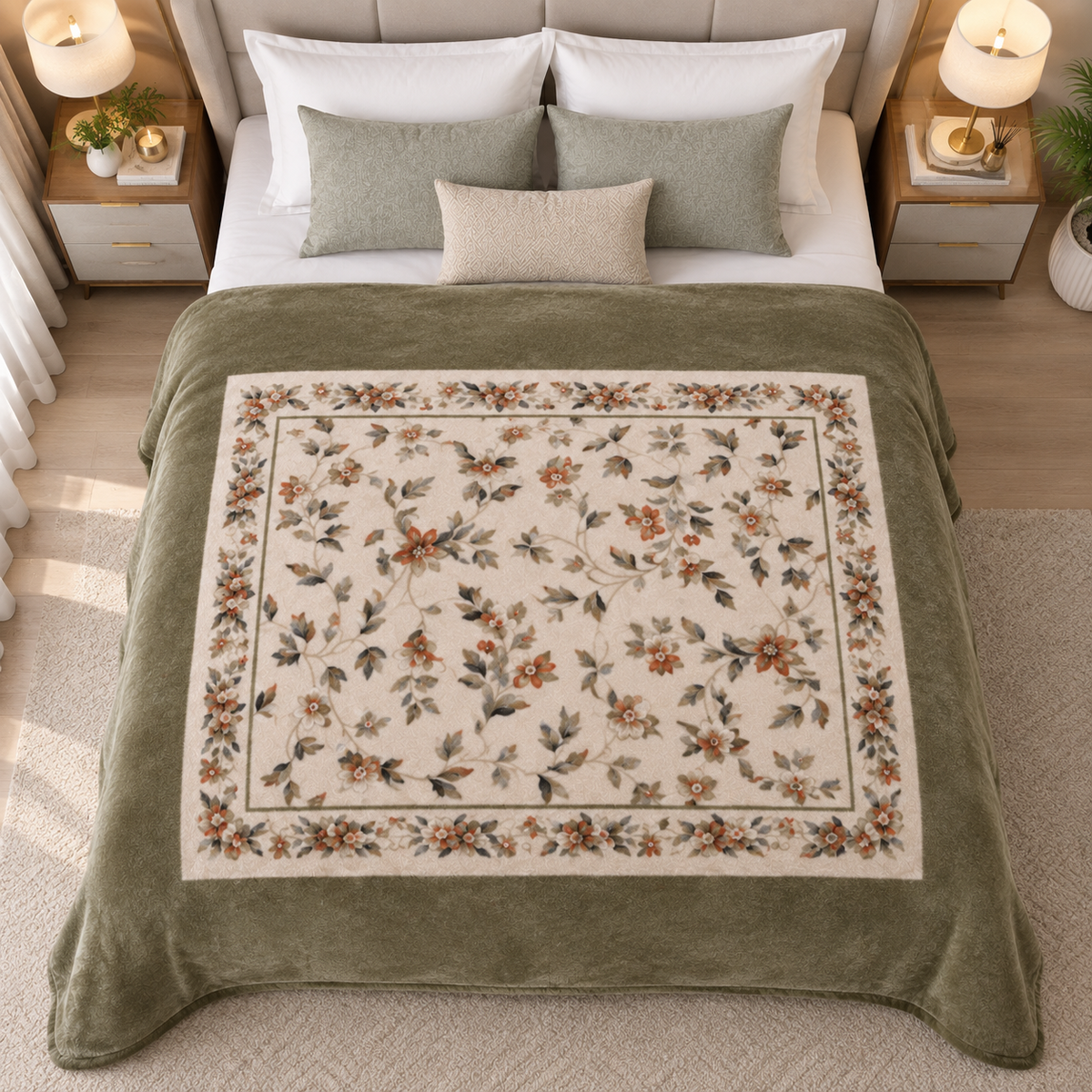 Malibu Premium Printed Single Bed Single Layer Blanket 1.6 Kg  - Dried Herb