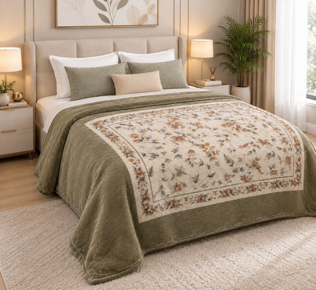 Malibu Premium Printed Single Bed Single Layer Blanket 1.6 Kg  - Dried Herb