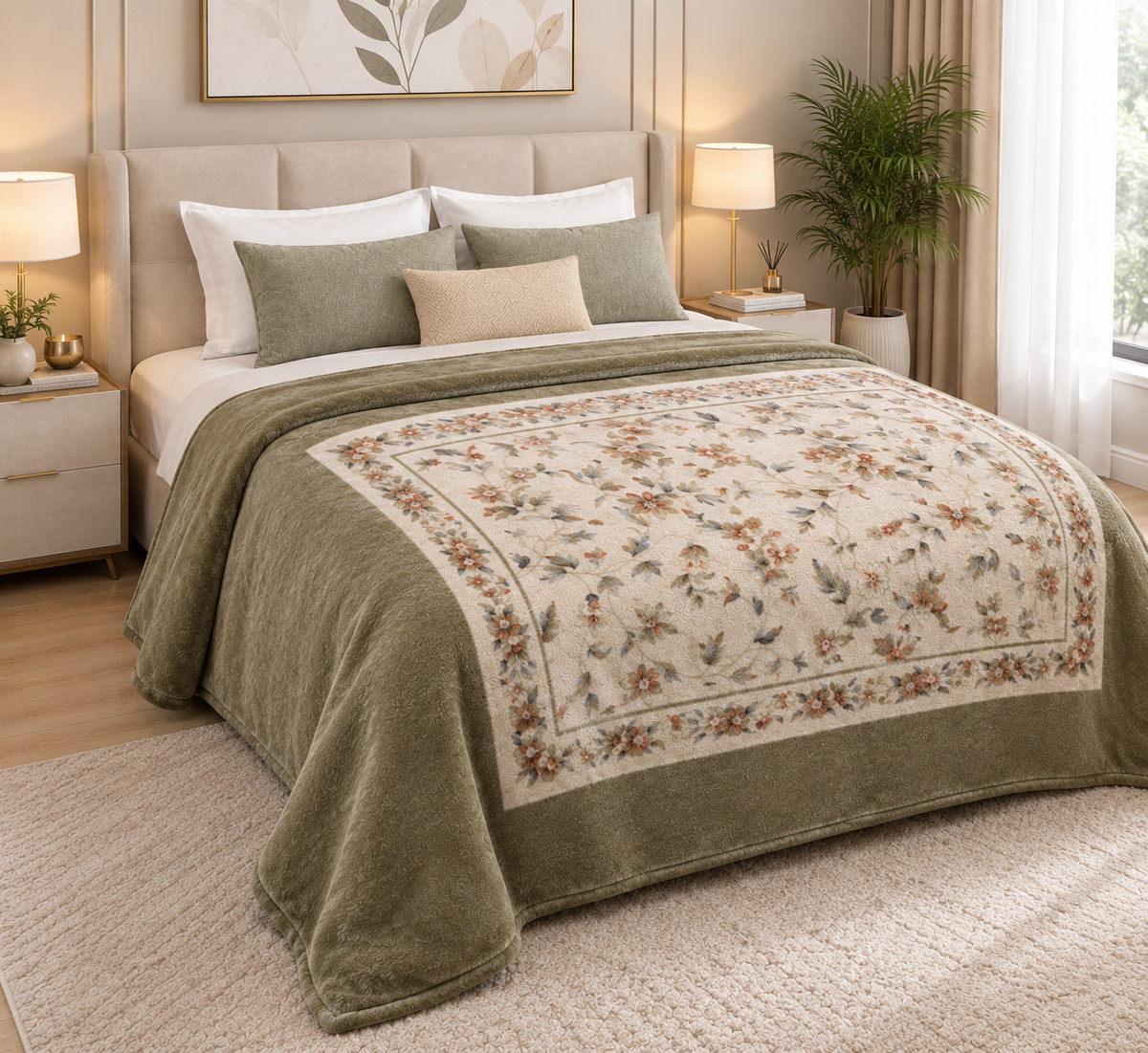 Malibu Premium Printed Single Bed Single Layer Blanket 1.6 Kg  - Dried Herb