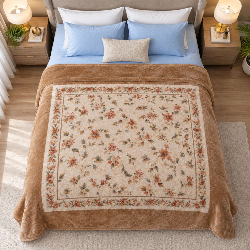 Malibu Premium Printed Single Bed Single Layer Blanket 1.6 Kg  - Beige