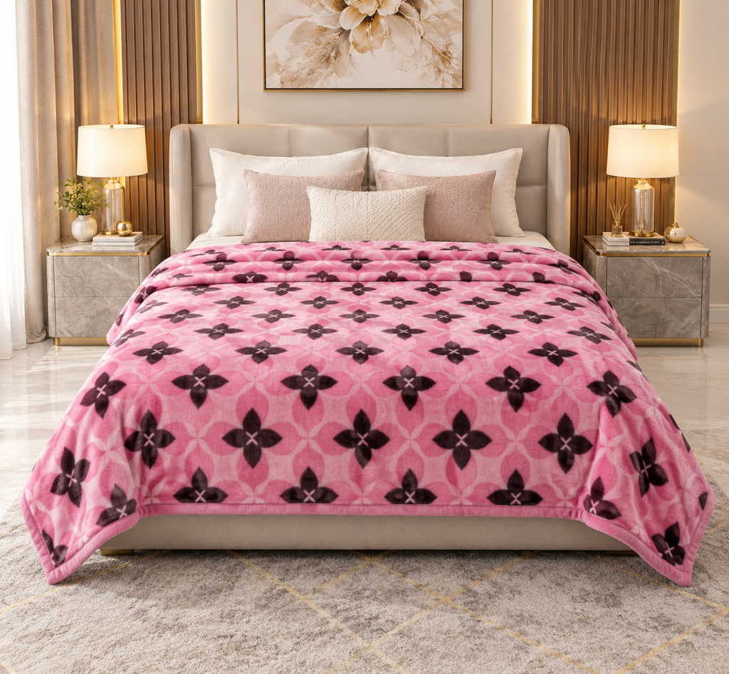 Malibu Premium Printed Single Bed Single Layer Blanket 1.6 Kg  - Rose