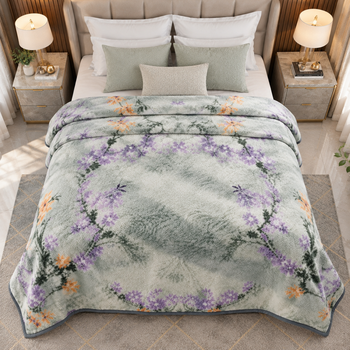 Malibu Premium Printed Single Bed Single Layer Blanket 1.6 Kg  - Glacier