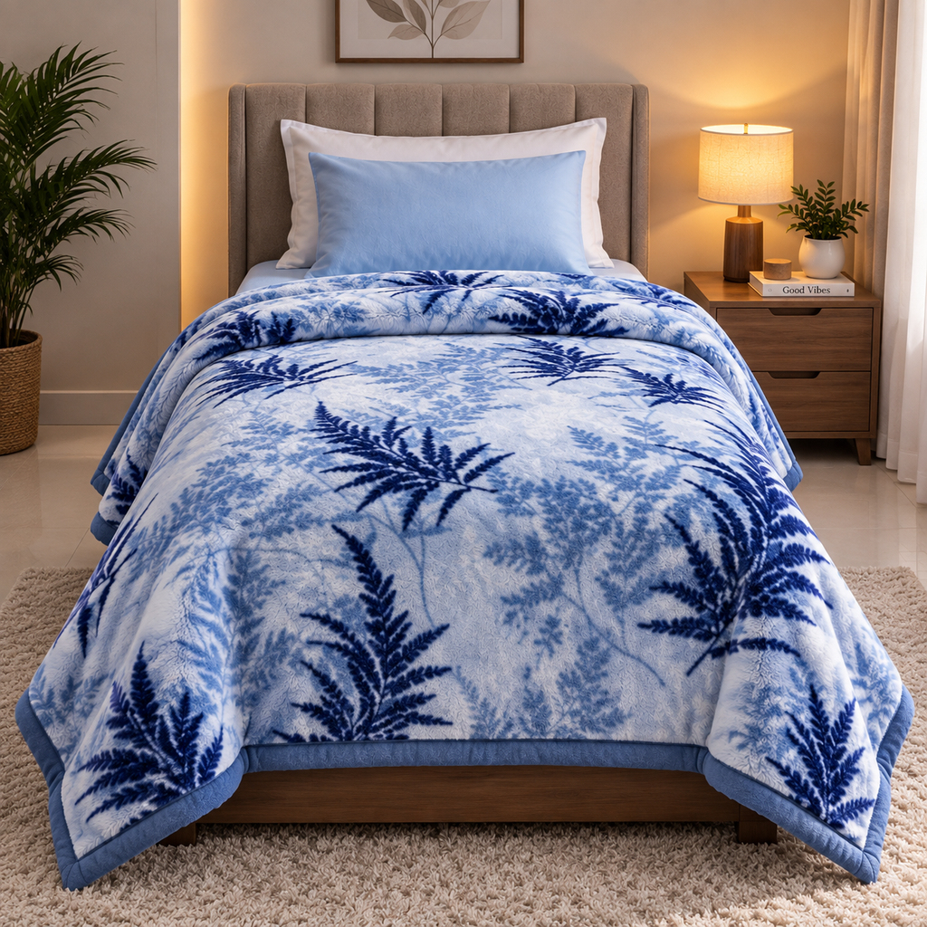 Malibu Premium Printed Single Bed Single Layer Blanket 1.6 Kg   - Denim Blue