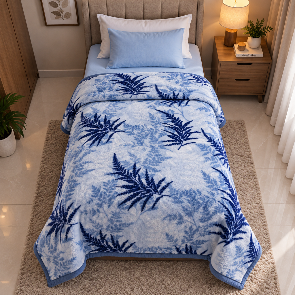 Malibu Premium Printed Single Bed Single Layer Blanket 1.6 Kg   - Denim Blue