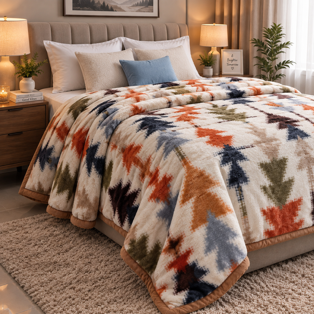 Dreamy Wrap Printed Double Bed Single Layer Blanket - Rust