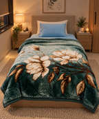 Velvet Rose Printed Single Bed Double Layer Blanket - Pine