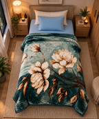 Velvet Rose Printed Single Bed Double Layer Blanket - Pine