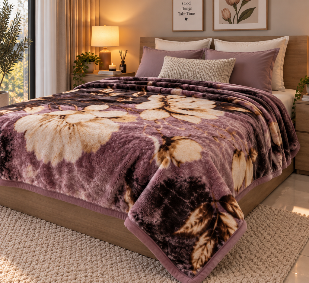 Velvet Rose Printed Single Bed Double Layer Blanket - Neutral Black