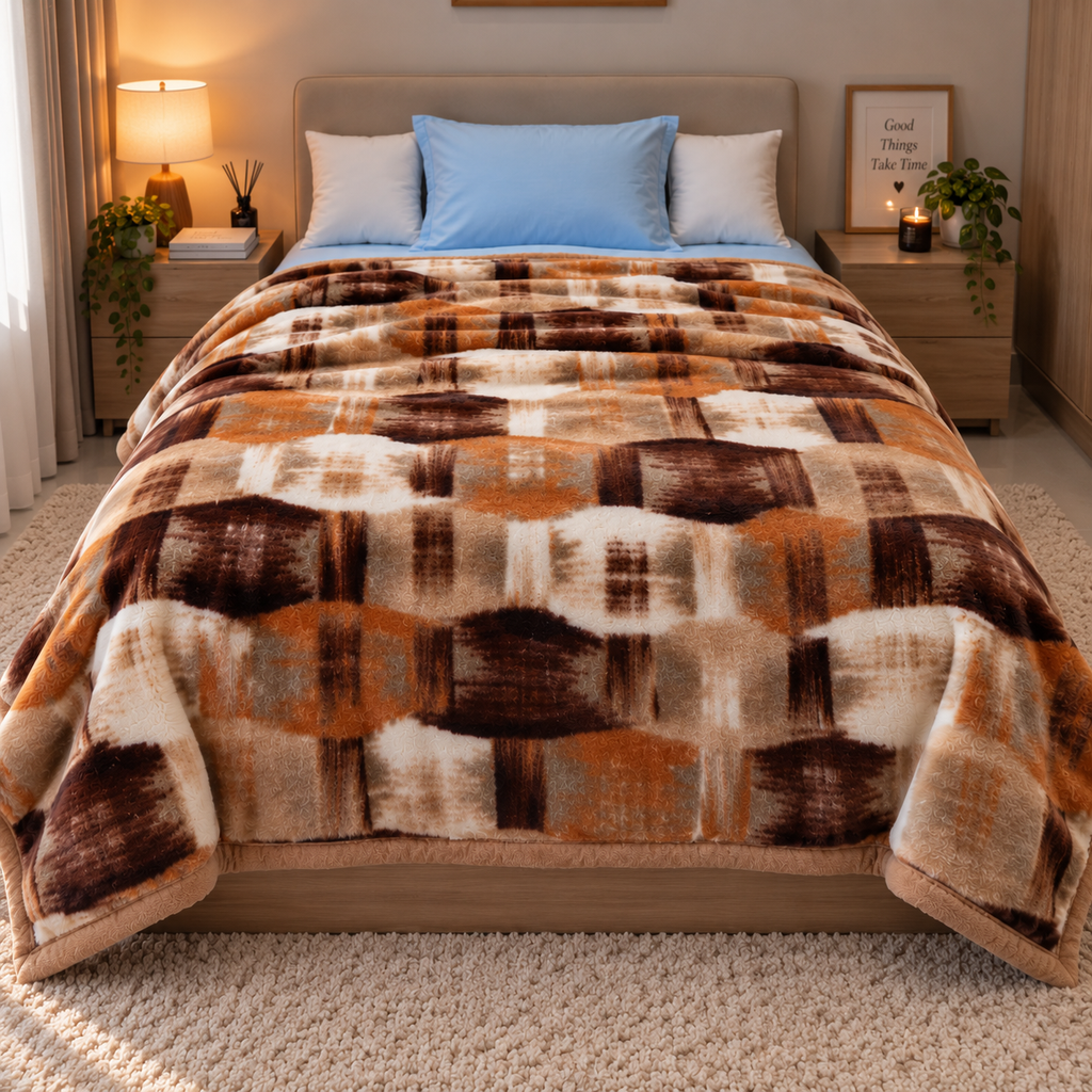 Velvet Rose Printed Single Bed Double Layer Blanket - Brown