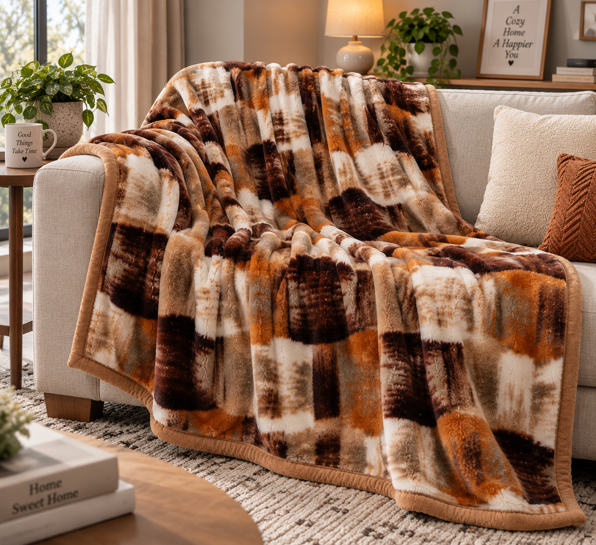 Velvet Rose Printed Single Bed Double Layer Blanket - Brown