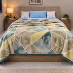 Velvet Rose Printed Single Bed Double Layer Blanket - Olive