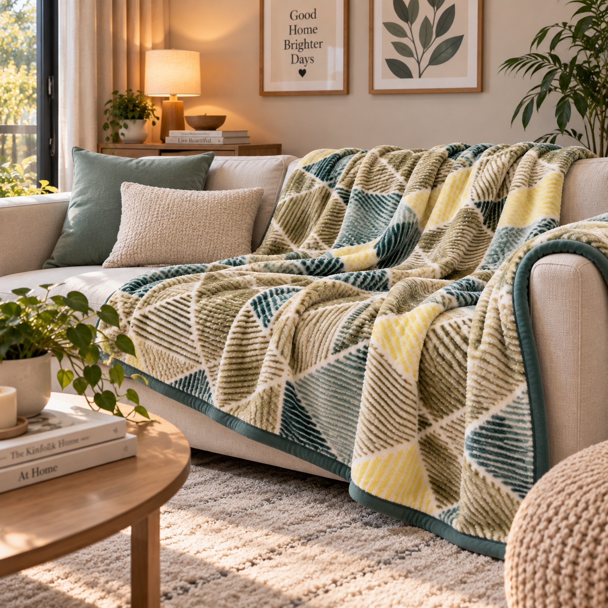 Velvet Rose Printed Single Bed Double Layer Blanket - Olive