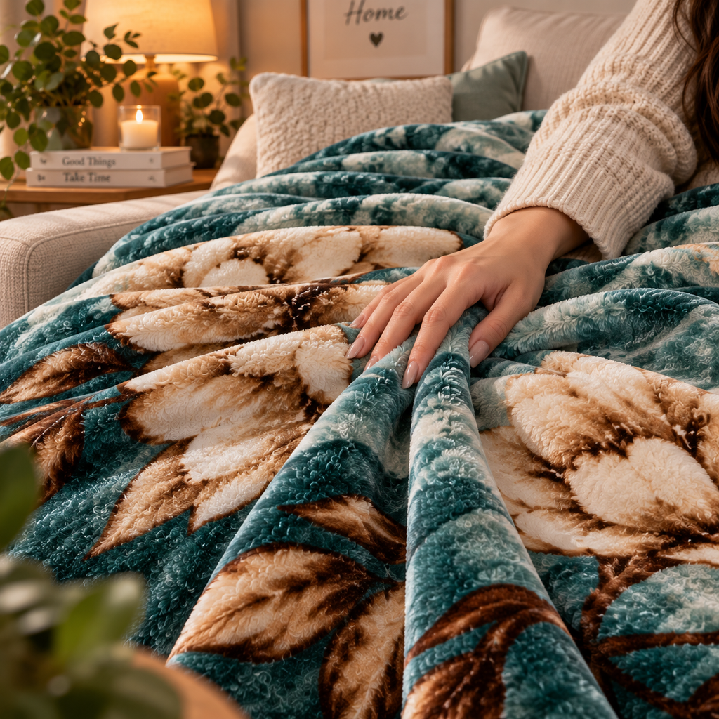 Velvet Rose Printed Single Bed Double Layer Blanket - Pine