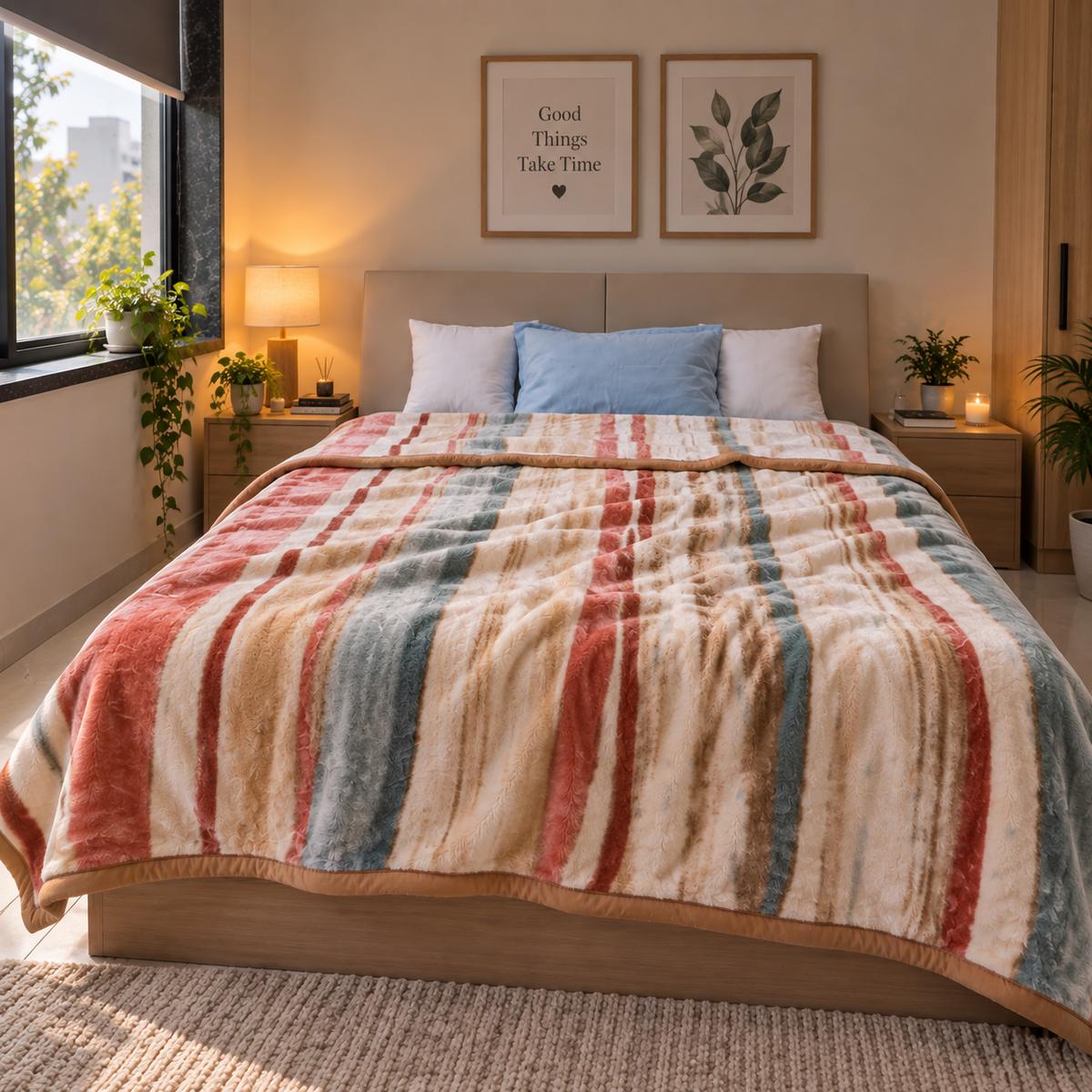 Dreamy Wrap Printed Double Bed Single Layer Blanket - Beige