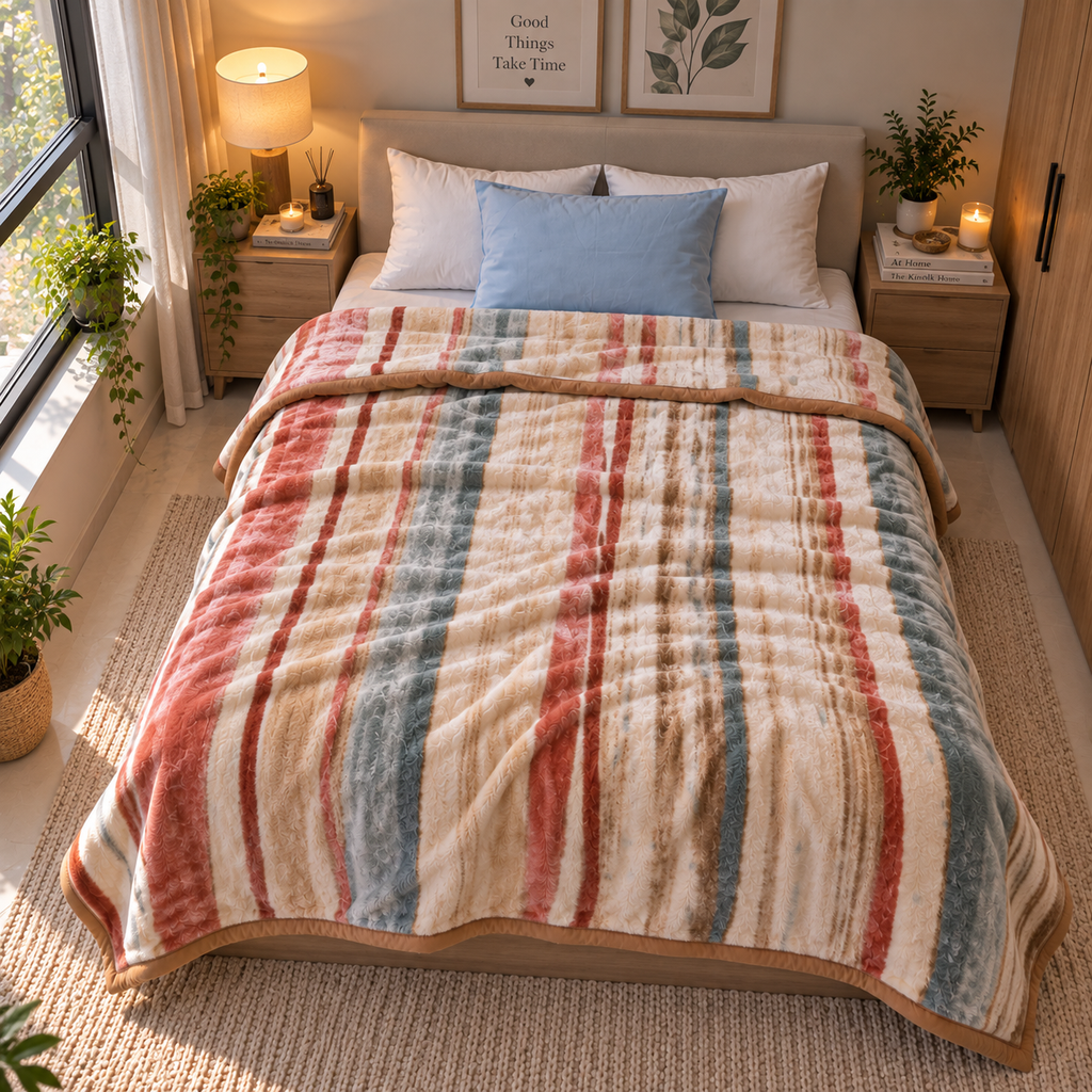 Dreamy Wrap Printed Double Bed Single Layer Blanket - Beige