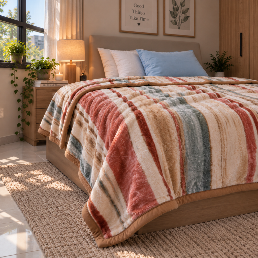 Dreamy Wrap Printed Double Bed Single Layer Blanket - Beige