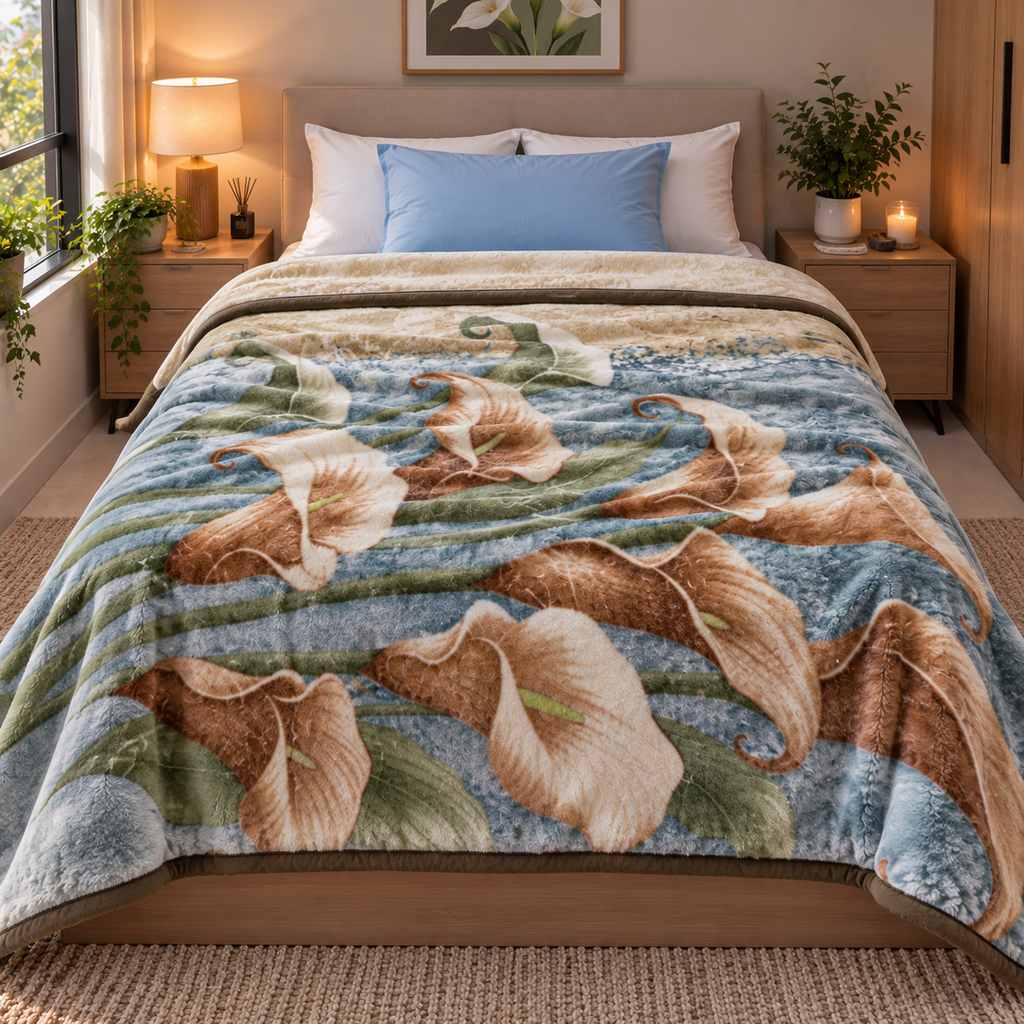Dreamy Wrap Printed Double Bed Single Layer Blanket - Olive